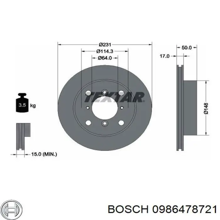 0986478721 Bosch Диск тормозной передний