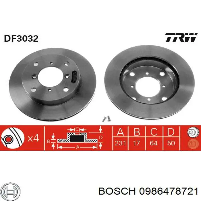 Диск переднього гальма Bosch 0986478721 ціна, від 23.80 USD