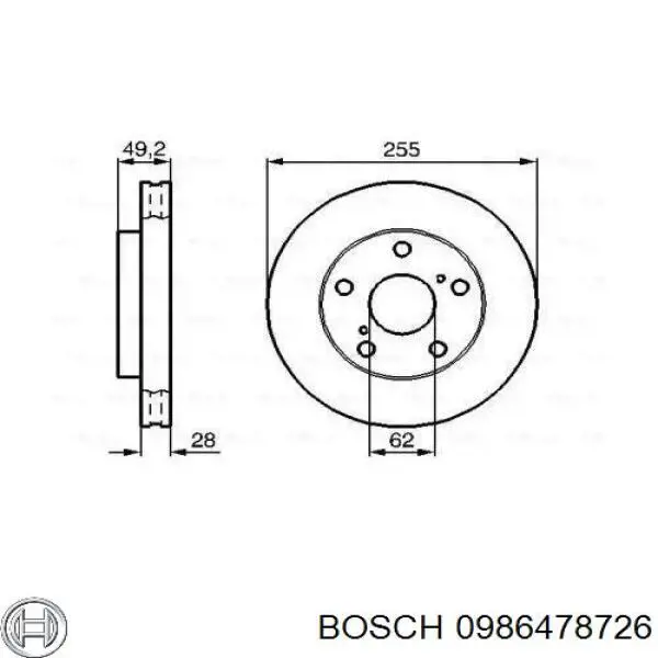 Диск гальмівний передній 0986478726 Bosch