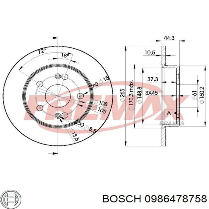 Задні дискові гальма Bosch 0986478758 ціна, від 24.67 USD