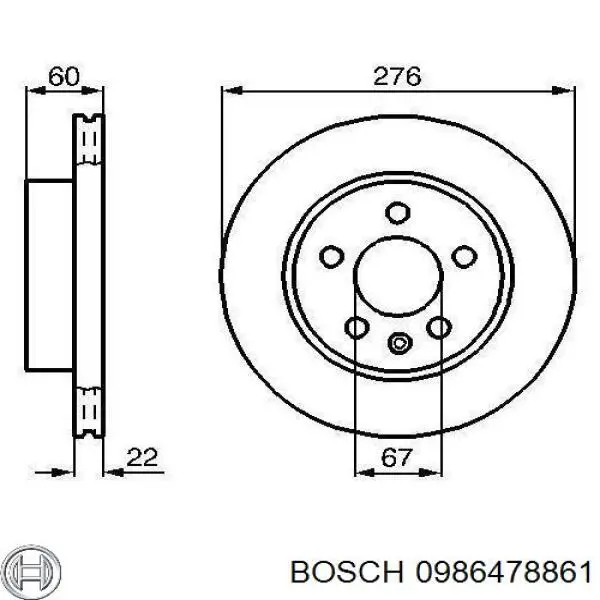 Диск гальмівний передній Bosch 0986478861