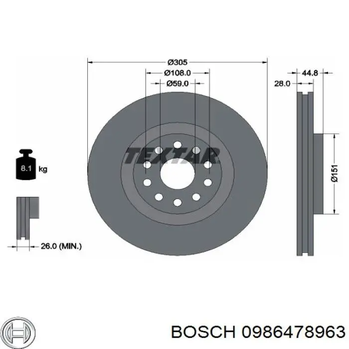 0986478963 Bosch Гальмо дискове переднє