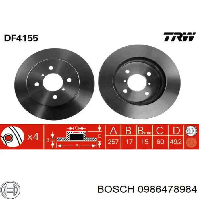Гальмівні диски передні 0986478984 Bosch
