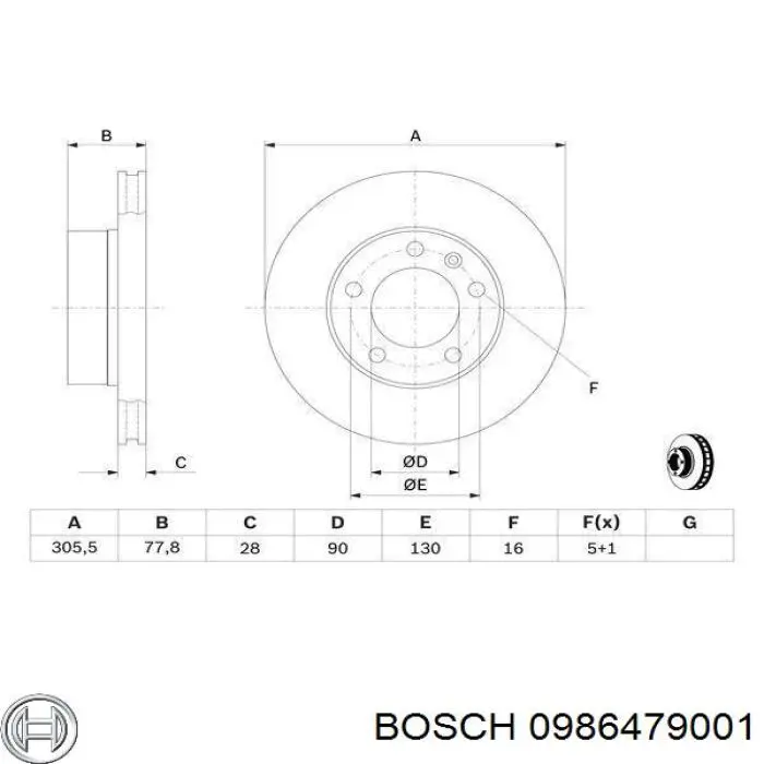 0986479001 Bosch Гальмо дискове переднє