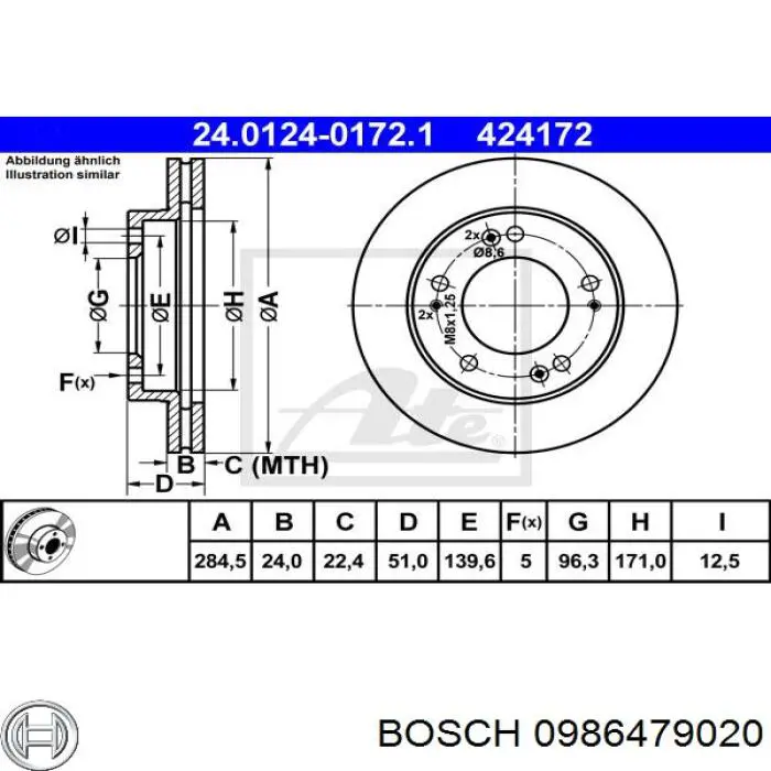 Диск гальмівний передній Bosch 0986479020