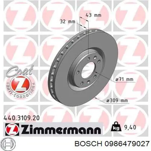 Диск переднього гальма Bosch 0986479027 ціна, від 50.16 USD