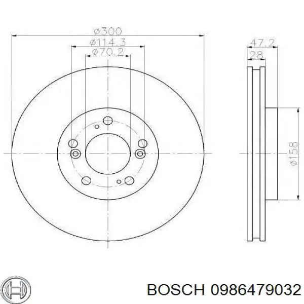 Диск переднього гальма Bosch 0986479032 ціна, від 53.53 USD