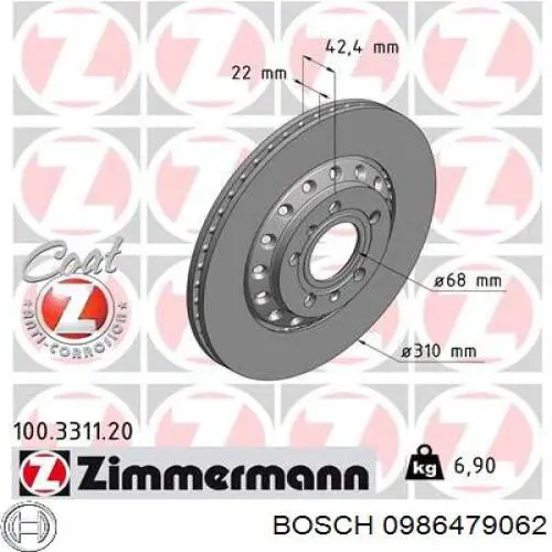 Купити 0986479062 Bosch Диск заднього гальма