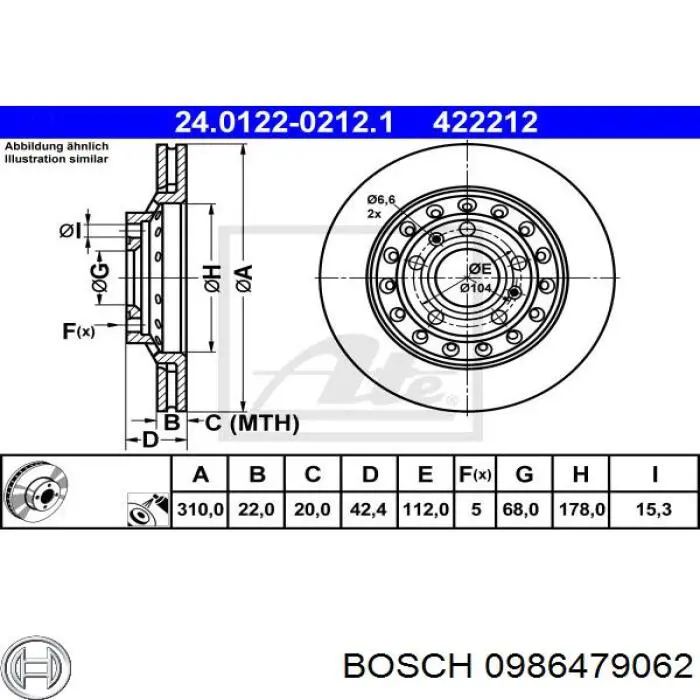 Задні дискові гальма Bosch 0986479062 ціна, від 57.68 USD