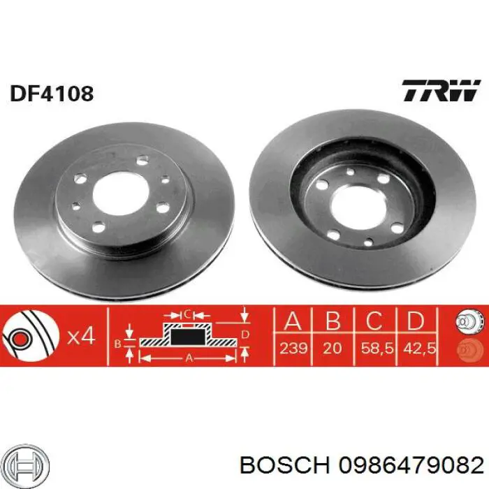 Диск гальмівний передній 0986479082 Bosch