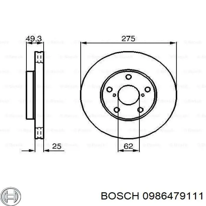 Диск гальмівний передній 0986479111 Bosch