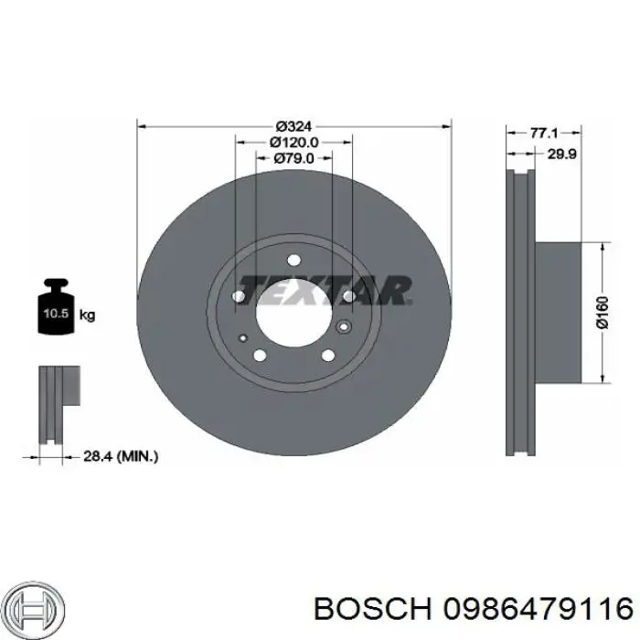 Диск переднього гальма Bosch 0986479116 ціна, від 61.38 USD