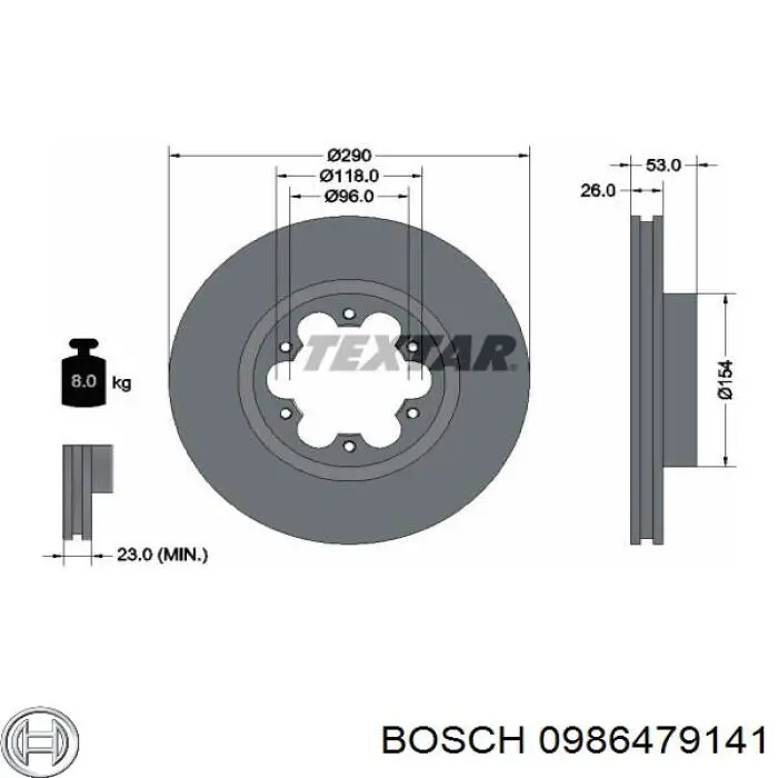 Диск гальмівний передній 0986479141 Bosch