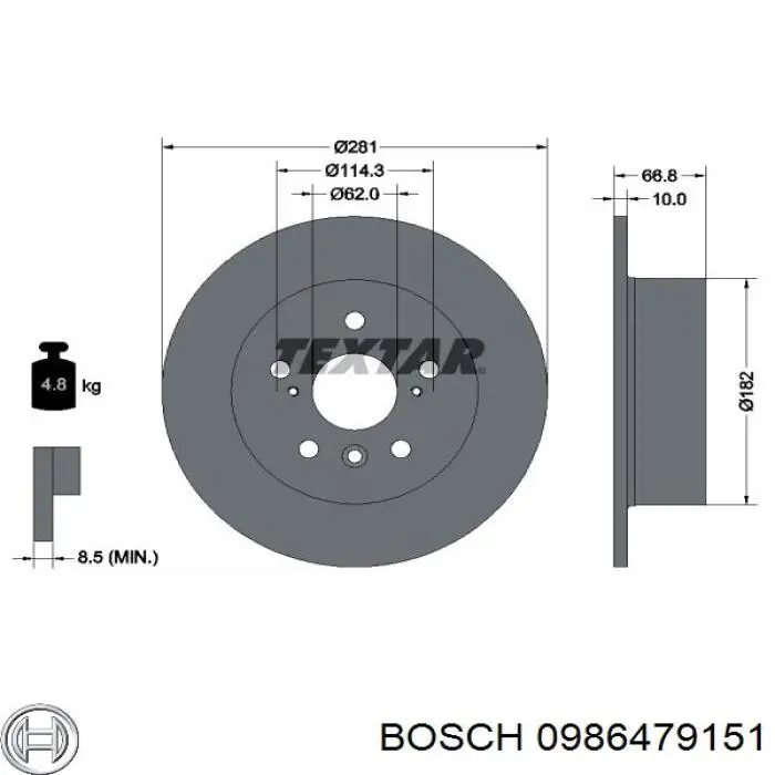 0986479151 Bosch диск гальмівний задній