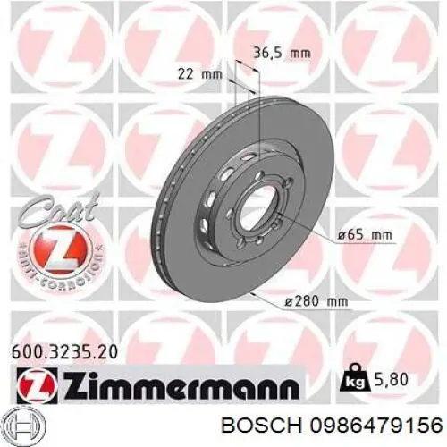 0986479156 Bosch Гальмо дискове переднє