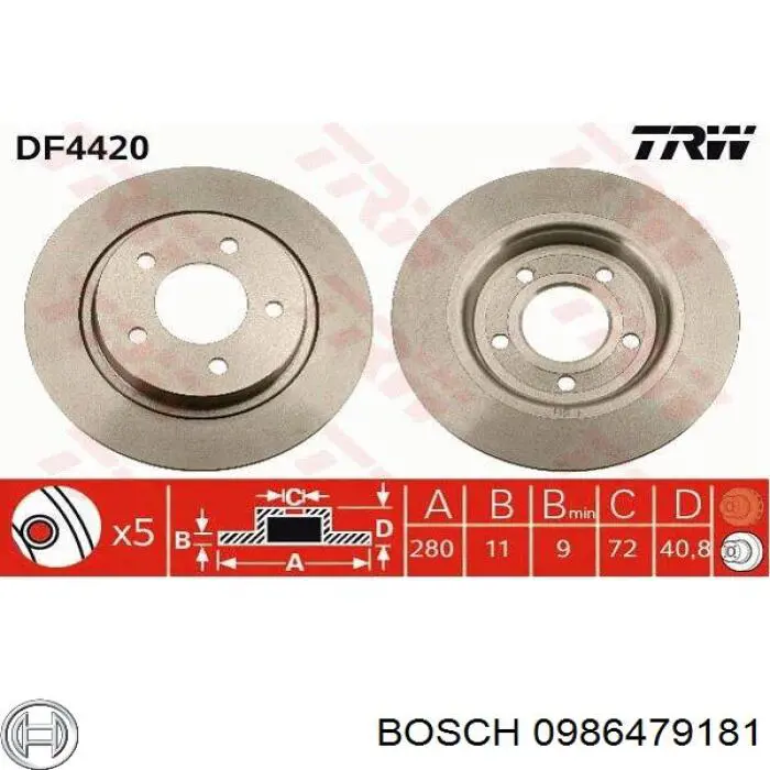 Купити 0986479181 Bosch Диск заднього гальма