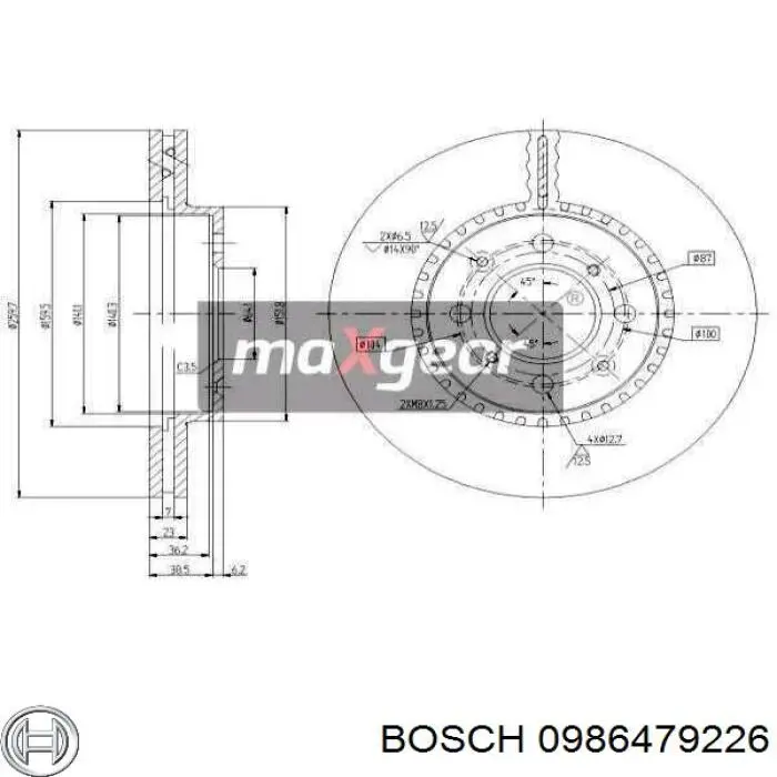 Диск гальмівний передній Bosch 0986479226