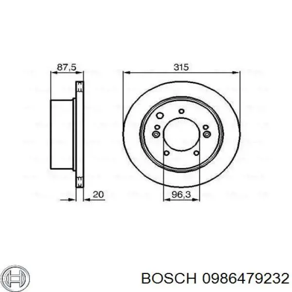 0986479232 Bosch диск гальмівний задній