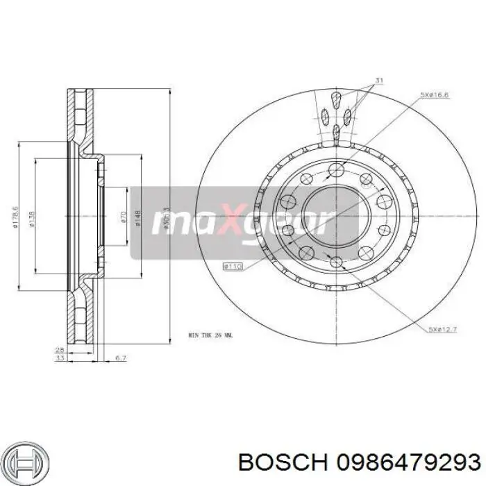 Диск переднього гальма Bosch 0986479293 ціна, від 50.09 USD