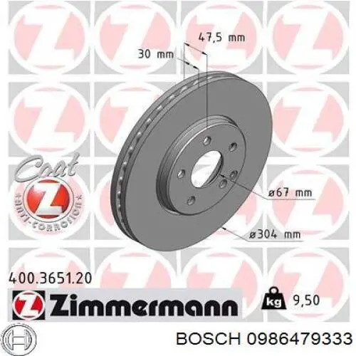 Купити 0986479333 Bosch Ротор гальмівний