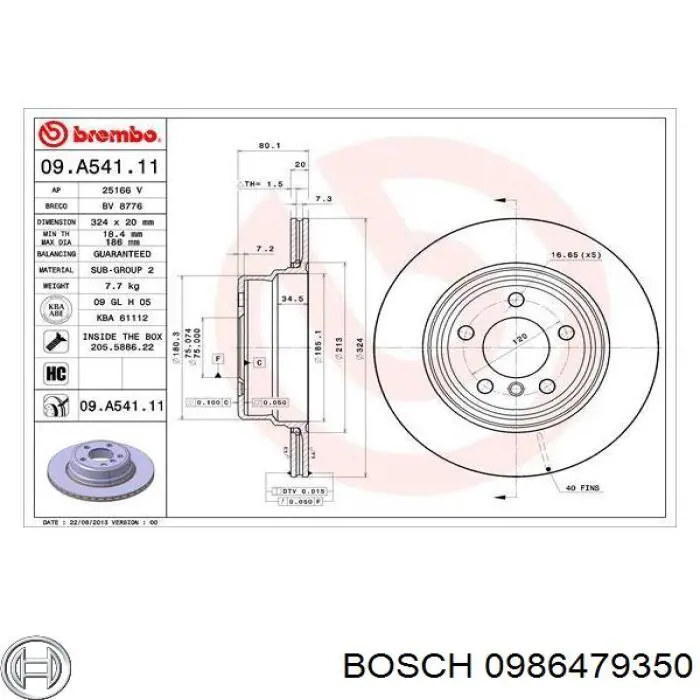 Задні дискові гальма Bosch 0986479350 ціна, від 47.47 USD