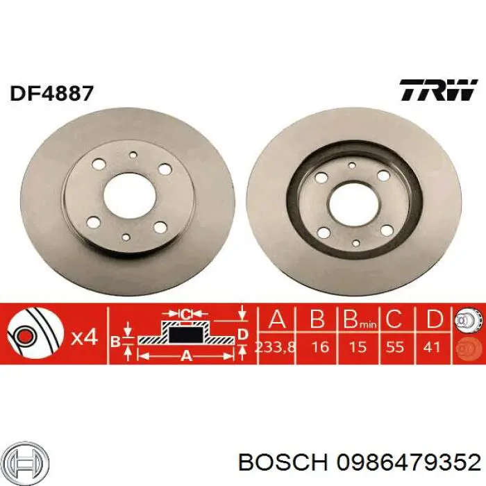 0986479352 Bosch диск гальмівний передній