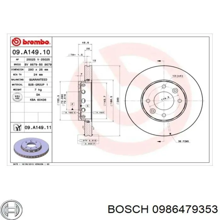 Купити 0986479353 Bosch Ротор гальмівний