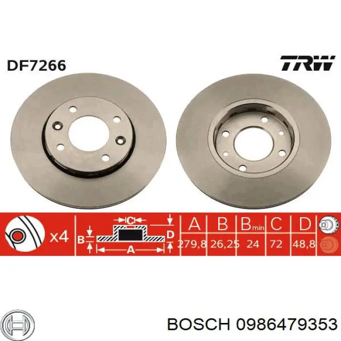Диск переднього гальма Bosch 0986479353 ціна, від 39.20 USD