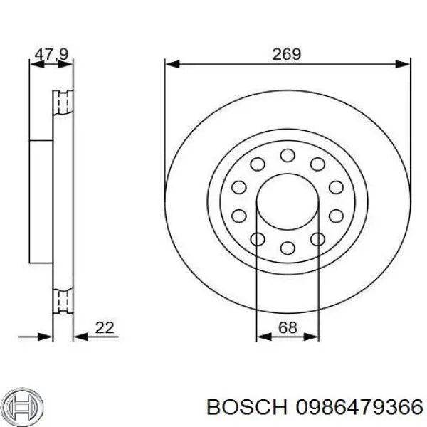 0986479366 Bosch диск гальмівний задній