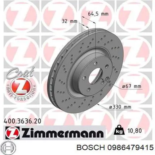Гальмівні диски передні 0986479415 Bosch