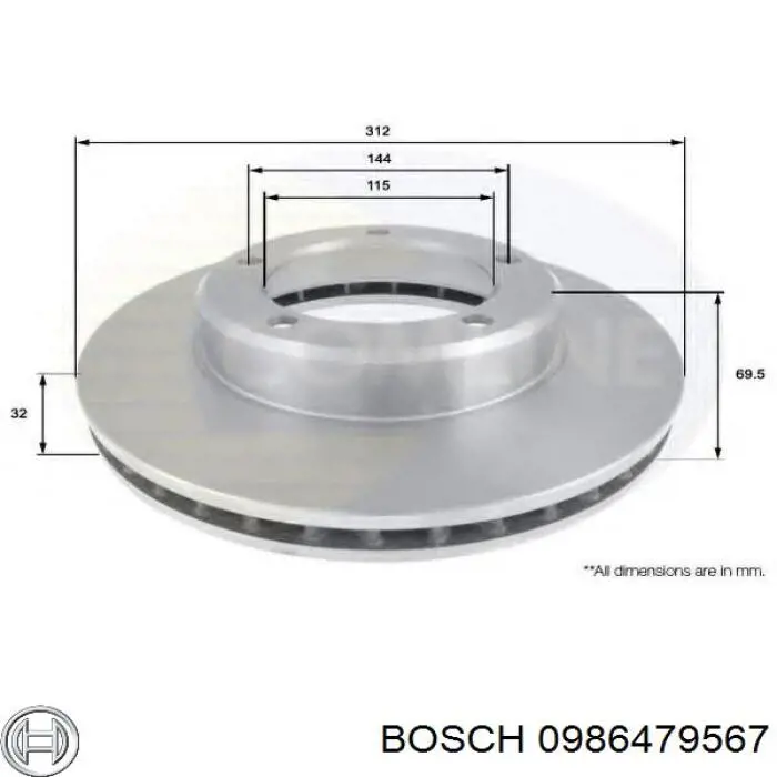 Гальмівні диски передні 0986479567 Bosch