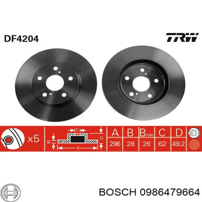 0986479664 Bosch Гальмо дискове переднє
