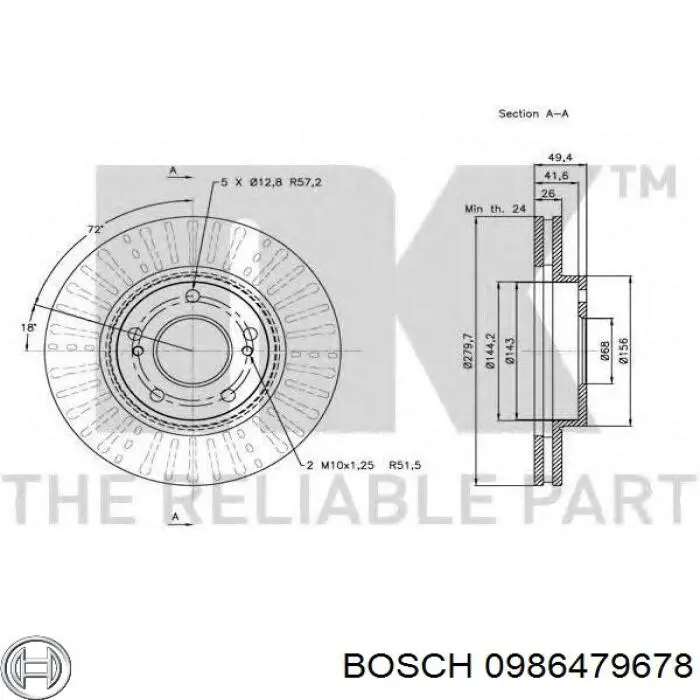 Диск гальмівний передній Bosch 0986479678