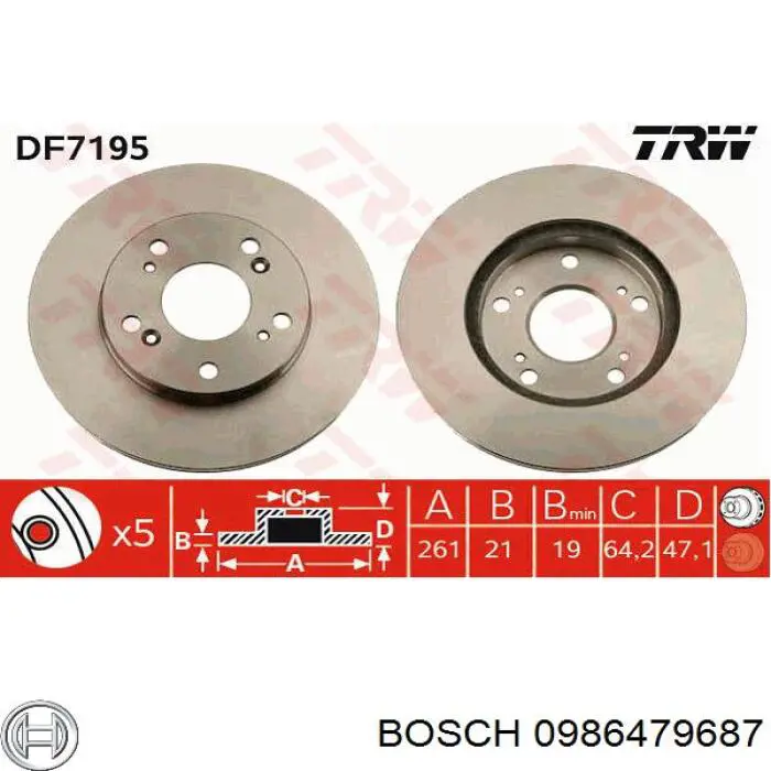 Гальмівні диски передні 0986479687 Bosch