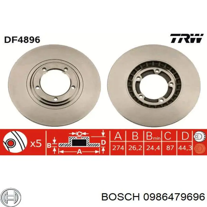 Диск переднього гальма Bosch 0986479696 ціна, від 42.87 USD