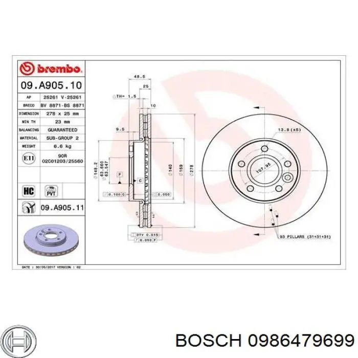 0986479699 Bosch диск гальмівний передній