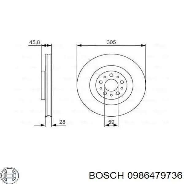 Диск гальмівний передній 0986479736 Bosch