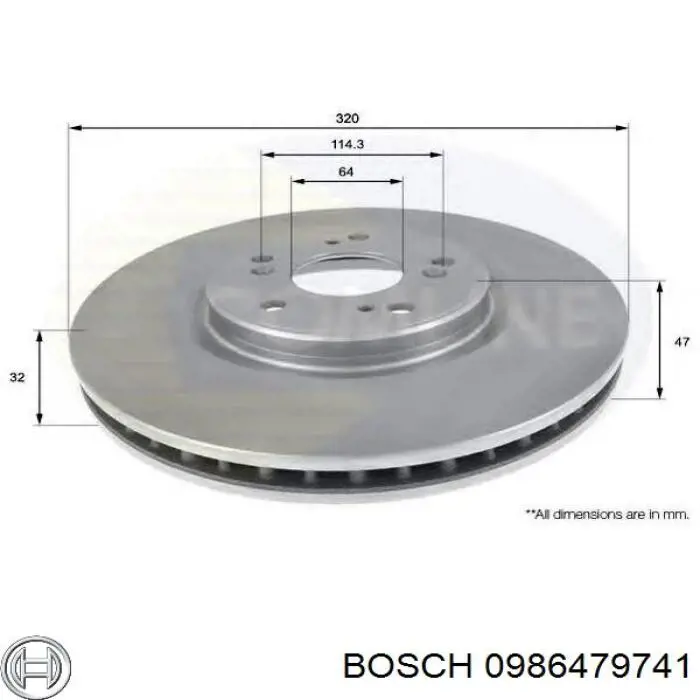 Диск гальмівний передній Bosch 0986479741