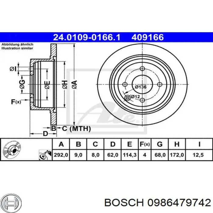 Купити 0986479742 Bosch Диск заднього гальма