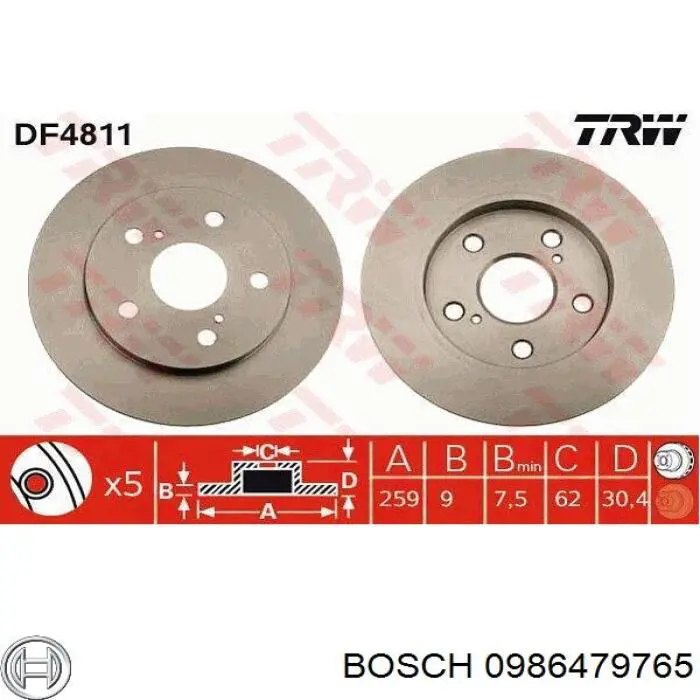 Купити 0986479765 Bosch Диск заднього гальма