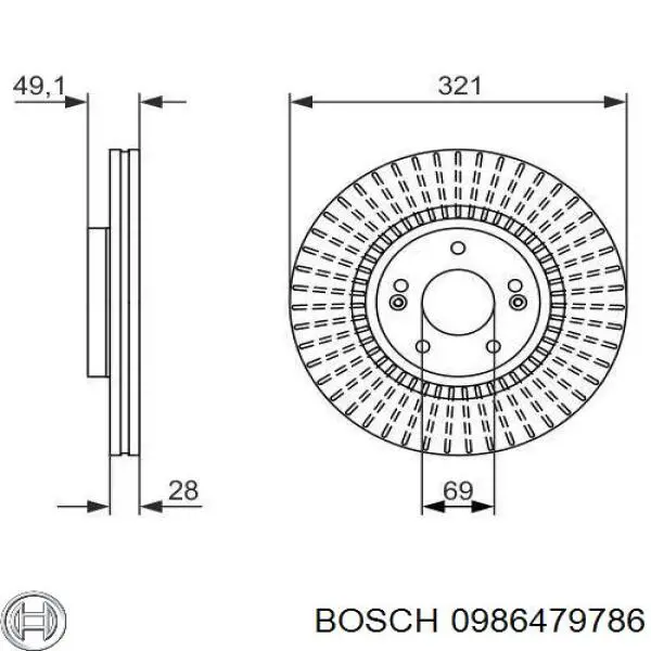 Диск гальмівний передній 0986479786 Bosch