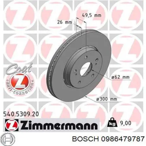 Диск переднього гальма Bosch 0986479787 ціна, від 57.79 USD