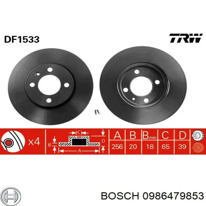 Диск гальмівний передній 0986479853 Bosch