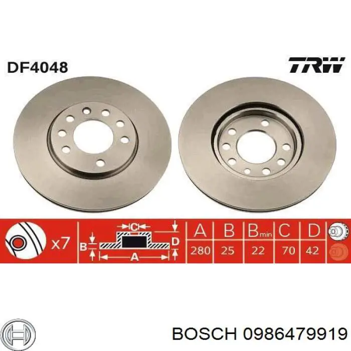 Диск переднього гальма Bosch 0986479919 ціна, від 37.29 USD
