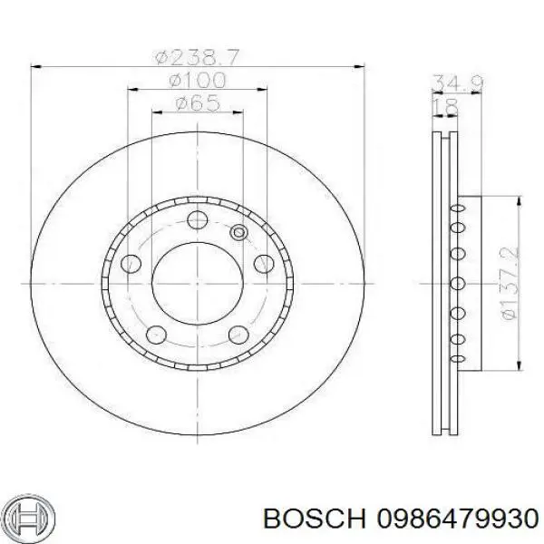 Диск переднього гальма Bosch 0986479930 ціна, від 17.50 USD