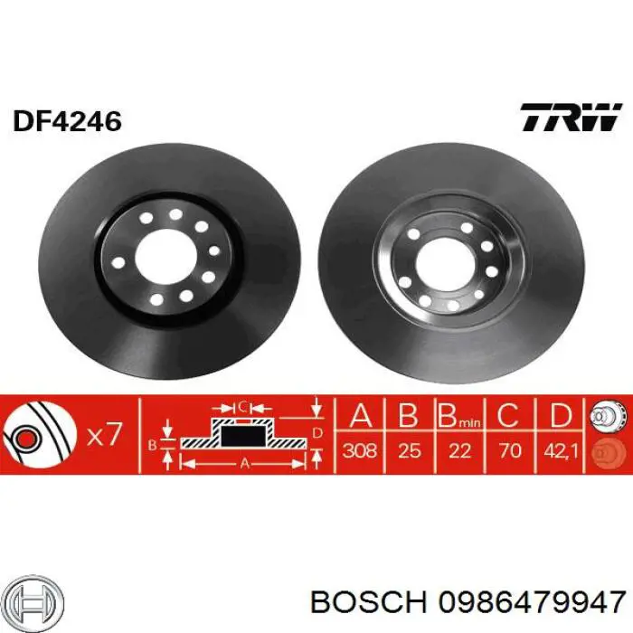 0986479947 Bosch диск гальмівний передній