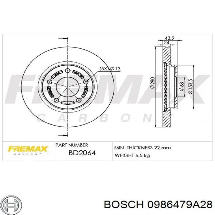Купити 0986479A28 Bosch Ротор гальмівний