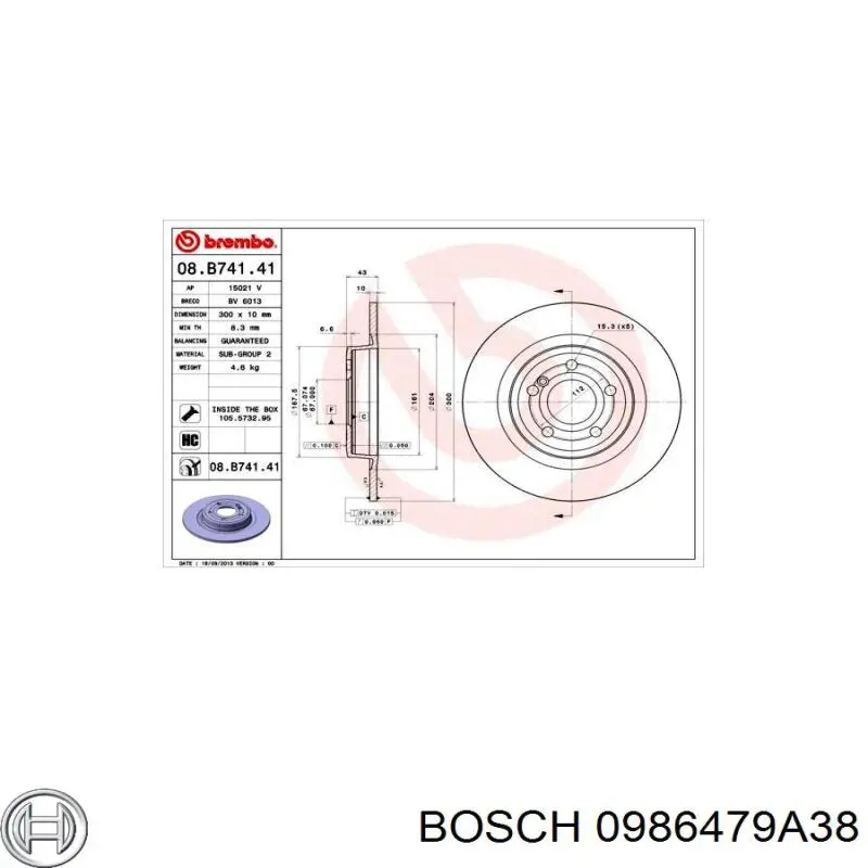 Задні дискові гальма Bosch 0986479A38 ціна, від 41.99 USD