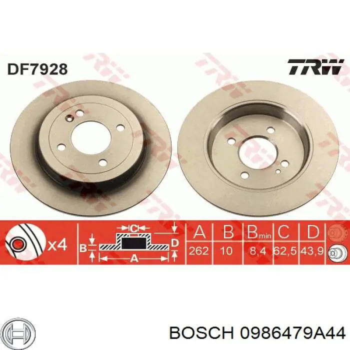 Купити 0986479A44 Bosch Диск заднього гальма
