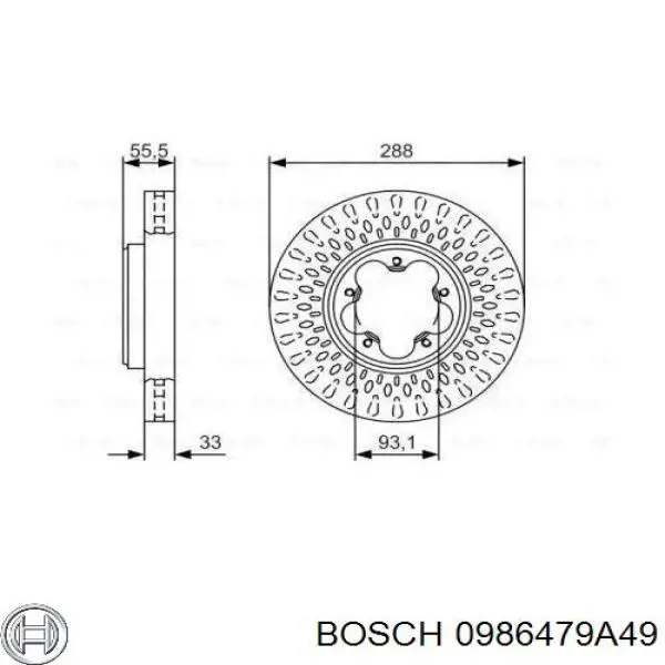 Диск гальмівний передній 0986479A49 Bosch